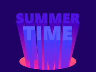 Summer time. 80s retro sci-fi 3D text. Synthwave and retrowave style. Design for advertising brochures, banner and poster. Vector illustration