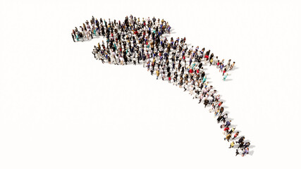 Concept conceptual large community of people forming the sign of a horse rider. 3d illustration metaphor for sport, competition,  training, relaxation,  hobby and fun