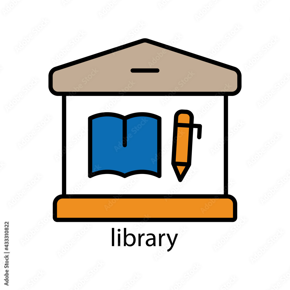 Poster library building lineal color icon. editable stroke. design template vector