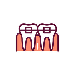 Teeth in braces line icon. Isolated vector element.