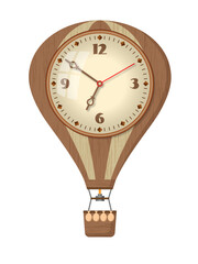 A hot air balloon style wall clock. Isolated white background. Vector illustration.