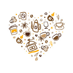 Coffee Banner Template, Coffee Shop, Cafe, Restaurant Poster, Card with Aroma Tasty Beverages Seamless Pattern of Heart Shape Vector Illustration