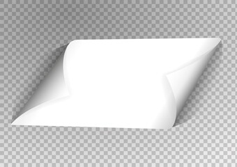 Vector realistic white paper corner with shadow on transparent background. Blank sheet of paper. Design element