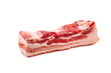 Raw pork belly meat, isolated on white background. Lard piece isolated. Fresh meat brisket