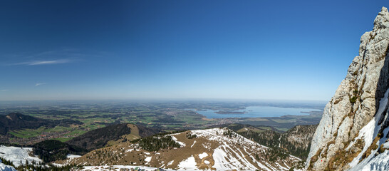 Top view from peak of the Kampenwand to the Chiemsee lake