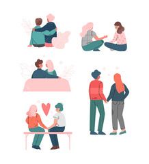 Happy Romantic Couples Sitting and Embracing Each Other Vector Set