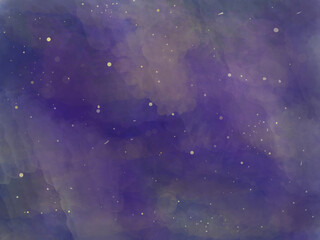 Horizontal abstract raster background. Endless space with stars, galaxies and nebulae in blue and purple tones.