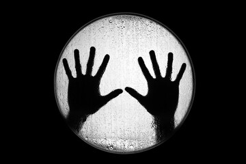 czarno biały silhouette zdjęcie dwóch rąk - obrazy, fototapety, plakaty
