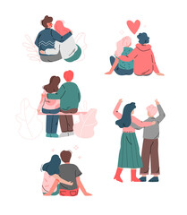 Happy Romantic Couples Sitting and Embracing Each Other Vector Set
