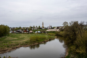 Fototapeta na wymiar city views of the old kremlin churches and the monastery of the city of Suzdal during the rain
