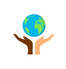 Hands of Different Races Holding and Taking Care of a Planet. Environment and Nature Preservation Concept