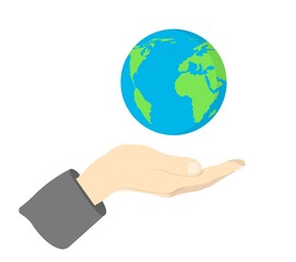 Human Hand Taking Care of a Planet Flat
