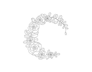 Roses Wreath Hand Drawn Isolated