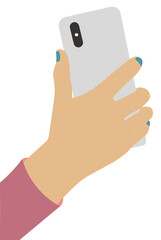 Mano de mujer agarrando un celular. fondo transparente