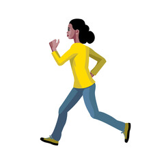 Fototapeta na wymiar Black teen schoolgirl jogging vector isolated figure