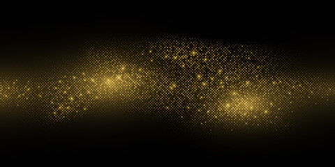 Fototapeta na wymiar Abstract luxury background. Golden glittering dots. Sparkling round particles in the dark. Halftone effect. Magical dust. Vector illustration.