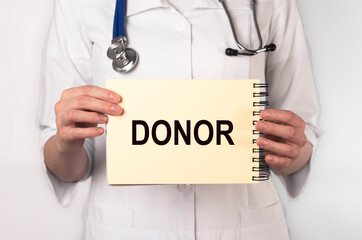 Donor word. Blood and organ donation concept