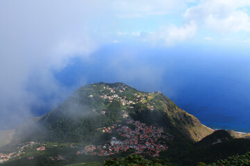 Saba Island in the Caribbean, Dutch West Indies | View of the town Windwardside from Mount Scenery