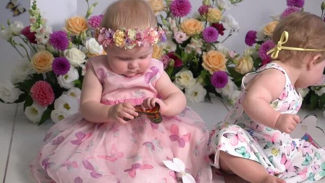One year old baby celebrates birthday. First baby birthday. Cute little baby 