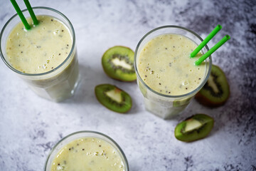 Kiwi banana smoothie in a glass