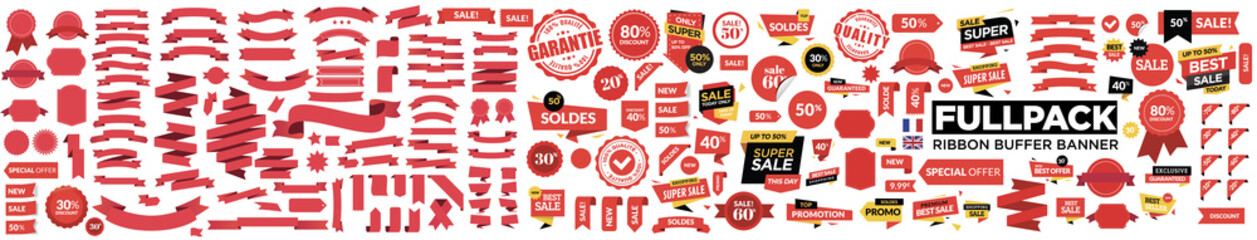 Obraz premium Set of Red Ribbons, Banners, badges, Labels
