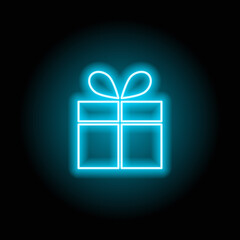 Gift box icon neon glow blue bright vector illustration.