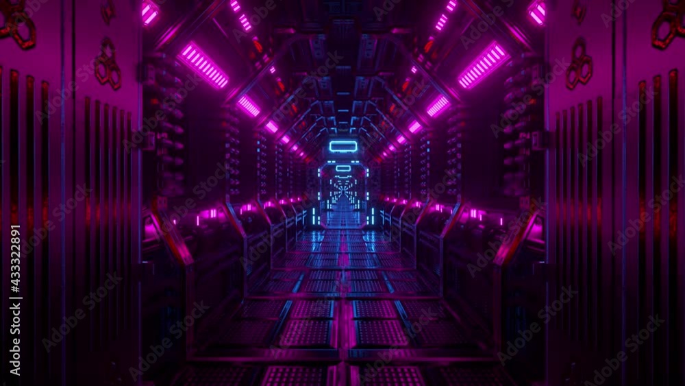 Poster flying in a spaceship tunnel, a sci-fi shuttle corridor. futuristic abstract technology. technology 