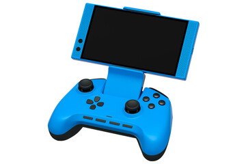 Realistic blue joystick for playing games on a mobile phone on white background