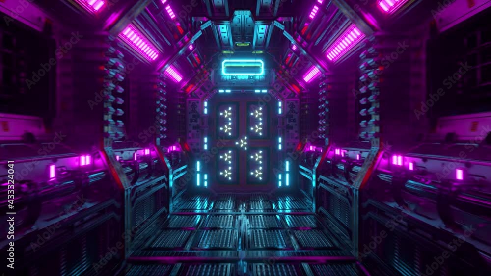 Poster flying in a spaceship tunnel, a sci-fi shuttle corridor. futuristic abstract technology. technology 