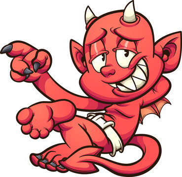 Red devil lying down cartoon character. Vector clip art illustration with simple gradients. All in a single layer.
