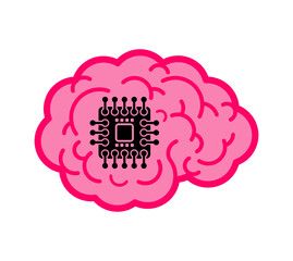 Neuralink Chip in brain. microchip in head Artificial Intelligence. vector illustration