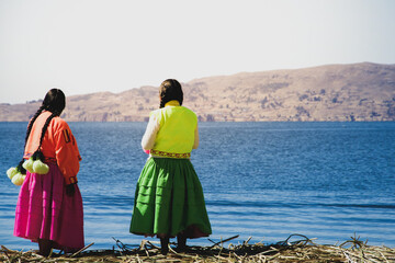 person on the lake titicaca - obrazy, fototapety, plakaty