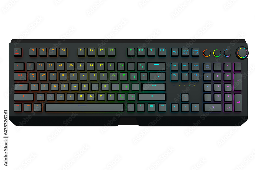 Aufkleber black computer keyboard with rgb colors isolated on white background.