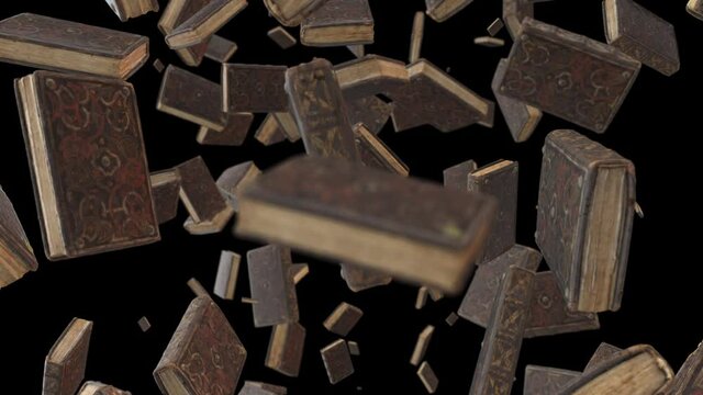 Many books in space, computer generated abstract background, 3D rendering