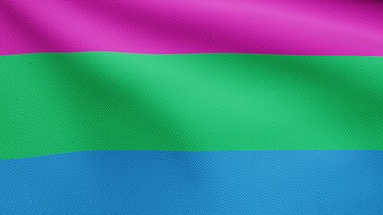 3D Polysexuality flag waving in the wind. Close up of Polysexual banner blowing.