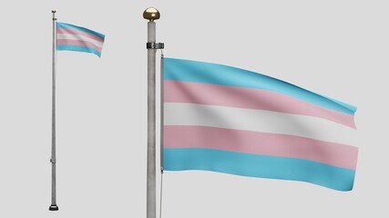 3D Transsexuality flag waving on wind. Close up of Transsexual banner blowing.