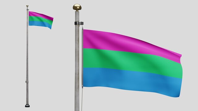 3D Polysexuality flag waving in the wind. Close up of Polysexual banner blowing.