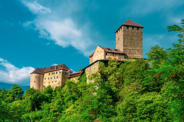 Fototapeta na wymiar Tirol Castle as seen from Dorf Tirol in South Tyrol.