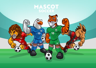 Obraz na płótnie Canvas set of mascot animals for soccer teams