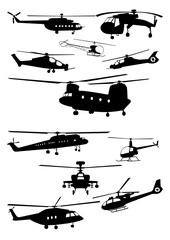 Set of Helicopter Silhouettes - Vector Image