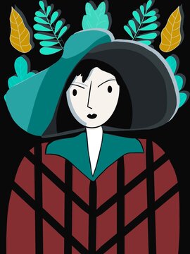 Digital illustration of a relaxed woman's face, for stories, pop art style