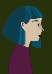Digital illustration of a relaxed woman's face, for stories, pop art style