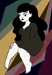 Digital illustration of a relaxed woman's face, for stories, pop art style