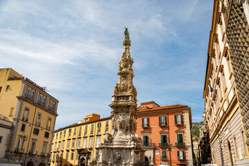 Guglia Dell Immacolata baroque obelisk at the Piazza Del Gesu in historic center of Naples, Italy - obrazy, fototapety, plakaty