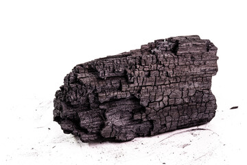 piece of wood-based charcoal, charcoal, with isolated white background