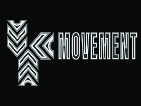vector illustration with a stylized image of arrows and the word "movement" for prints on clothes, cards, posters and also for decorating sports premises