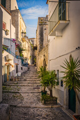 Fototapeta na wymiar Beautiful alley in the old town, Peschici, Gargano, Italy