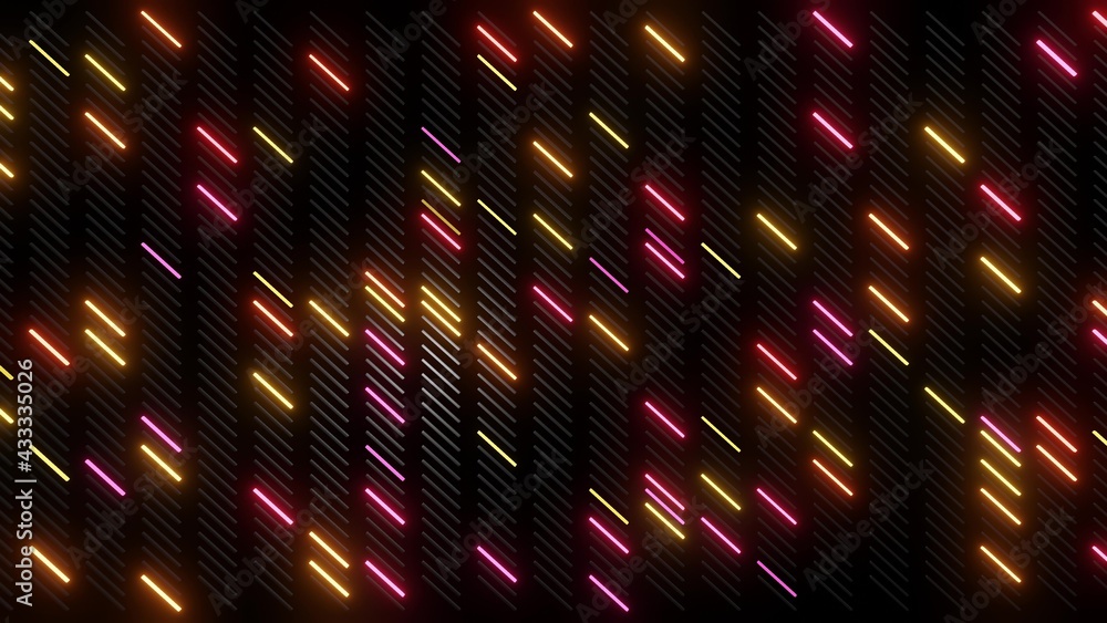 Poster 3d render. abstract simple geometric background with orange red rectangles like light bulbs flashing