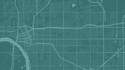 Cyan Green Tulsa city area vector background map, streets and water cartography illustration.
