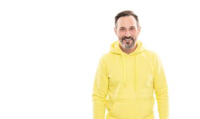 Obraz premium mature happy man with beard. smiling senior guy with moustache isolated on white.